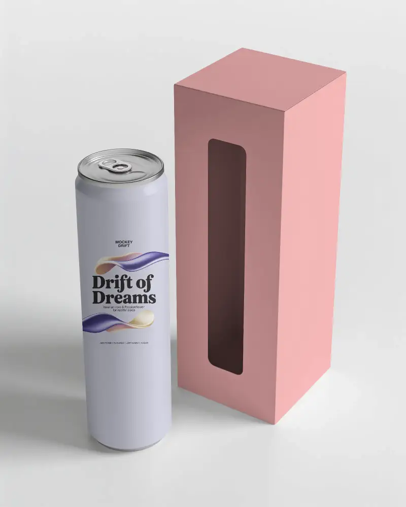 Tall Sleek Metal Can Mockup Packaging Box Mockup For Beverage Product Presentation