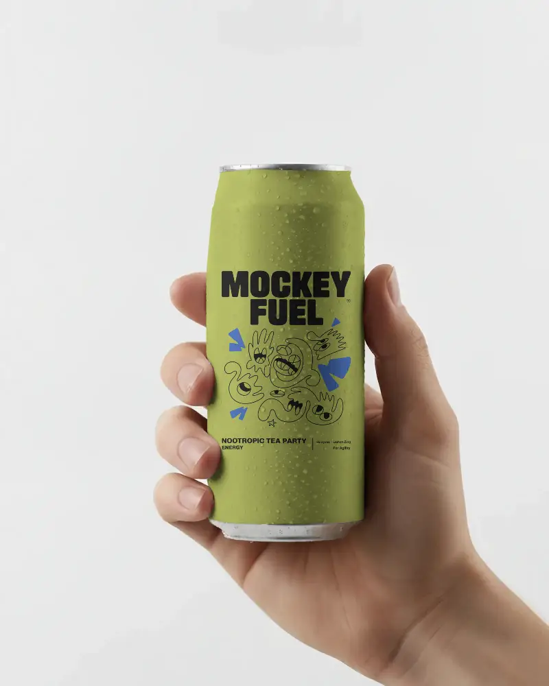 Cold Beverage Can Mockup Held In Hand For Promotional Packaging Design Presentation
