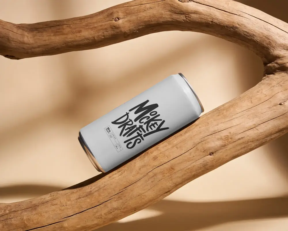 Sleek Minimalist Can Mockup On Natural Wood Background For Clean Product Showcase