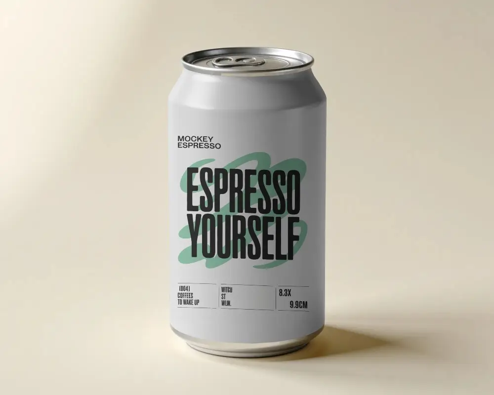 Realistic Metal Can Mockup Template For Drink Branding And Label Presentation