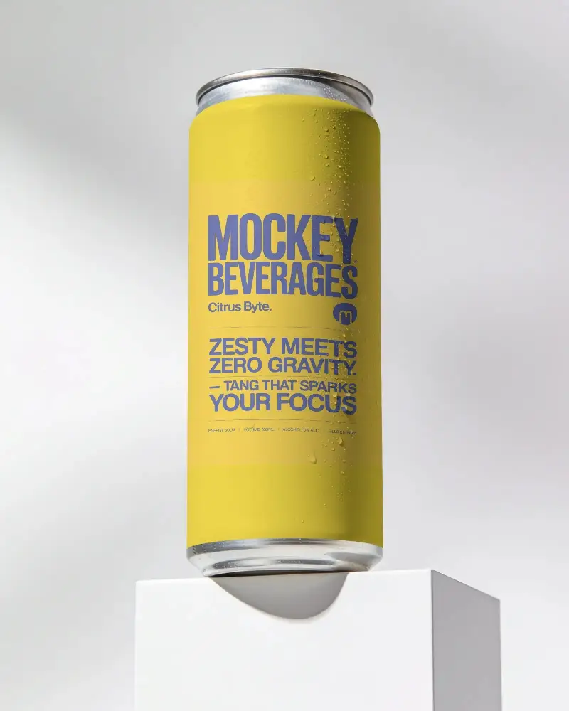 Premium Metal Can Mockup With Water Drops Showcasing Modern Beverage Packaging Concept