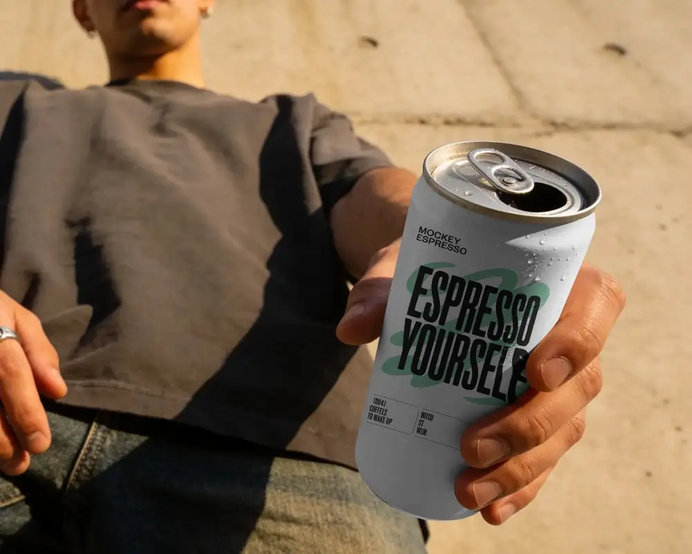 Urban Street Style Cold Drink Can Mockup For Beverage Packaging Design Presentations