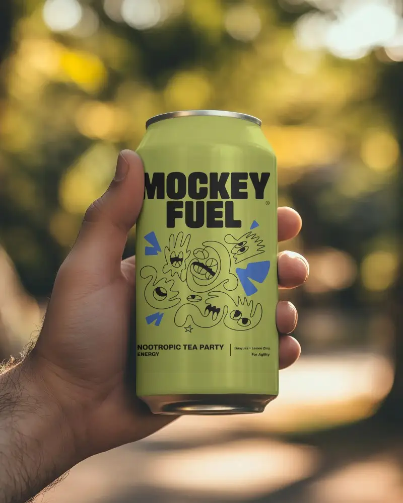 Hand Holding Can In Sunlit Park Background With Bokeh Effect For Beverage Brand Presentation 0114