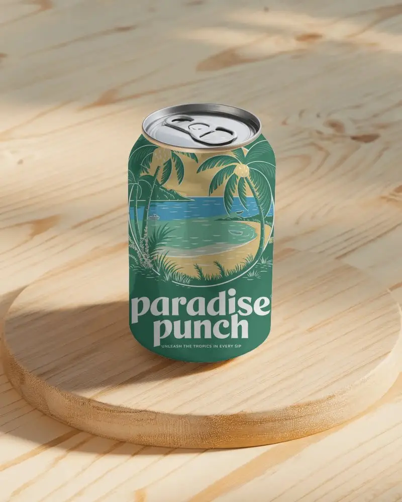 Top Angle Can Mockup On Wooden Round Surface Natural Shadow Light Effect Soft Scene View