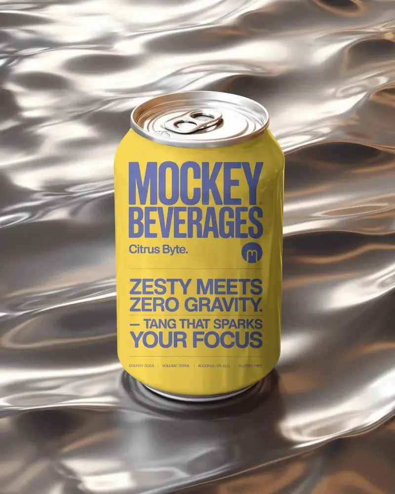 Can Mockup Standing On Liquid Wave Surface With Reflective Lighting And Depth Scene