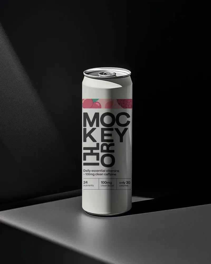 Tall Can Mockup In Dark Minimal Studio With Dramatic Light Beam And Metal Surface Glow