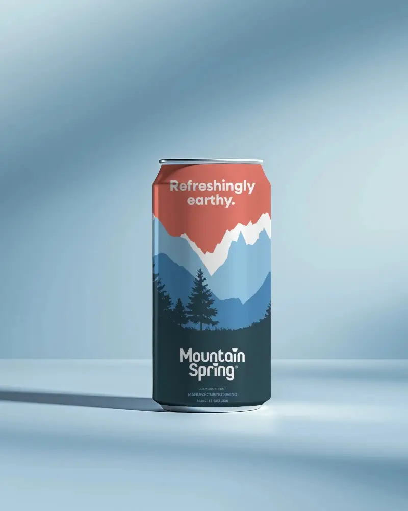 Can Mockup Standing On Blue Surface With Smooth Gradient Light And Long Shadow