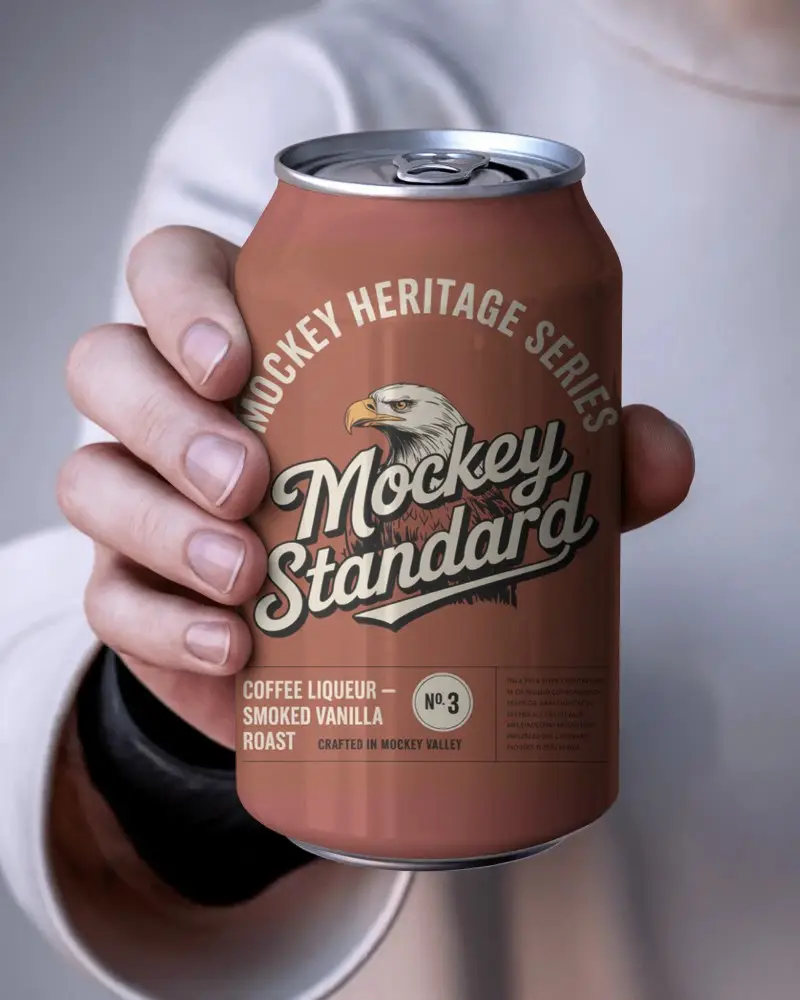 Standard Can Mockup Held In Hand Close Up View With Soft Sleeve And Clean Neutral Backdrop