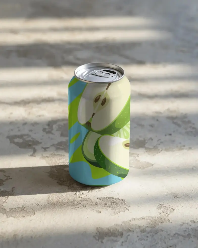 Can Mockup On Textured Floor In Diagonal Sunlight With Deep Shadows And Dusty Detailing