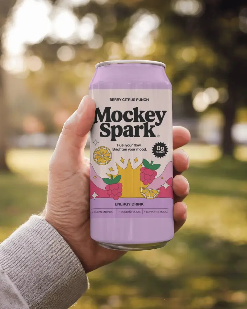 Outdoor Park Can Mockup In Hand During Golden Hour Light With Warm Bokeh And Casual Ambience