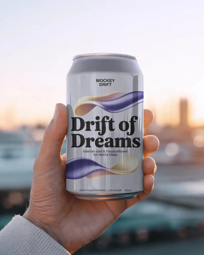 Cityscape Can Mockup Held In Hand Against Sunset Sky With Glow On Metallic Surface Highlight