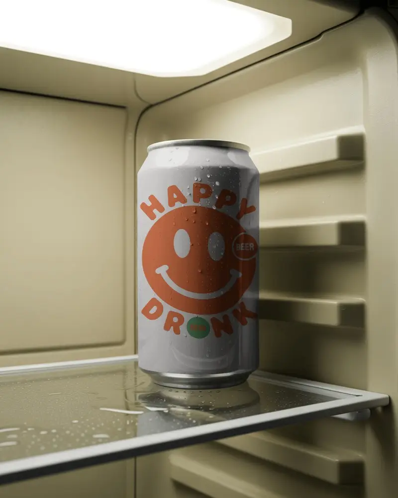 Chilled Beverage Can Mockup In Fridge Ideal For Cold Drink Packaging Design Presentation 0182