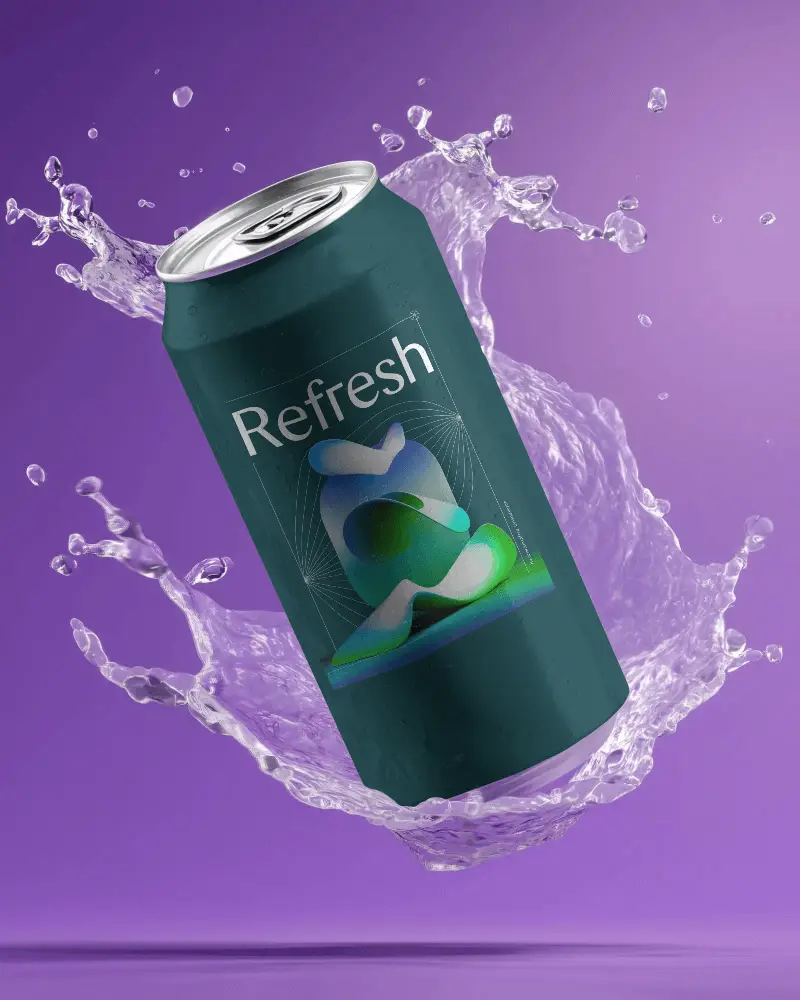 Premium Can Packaging Mockup With Water Splash For Beverage Brand Design Presentation