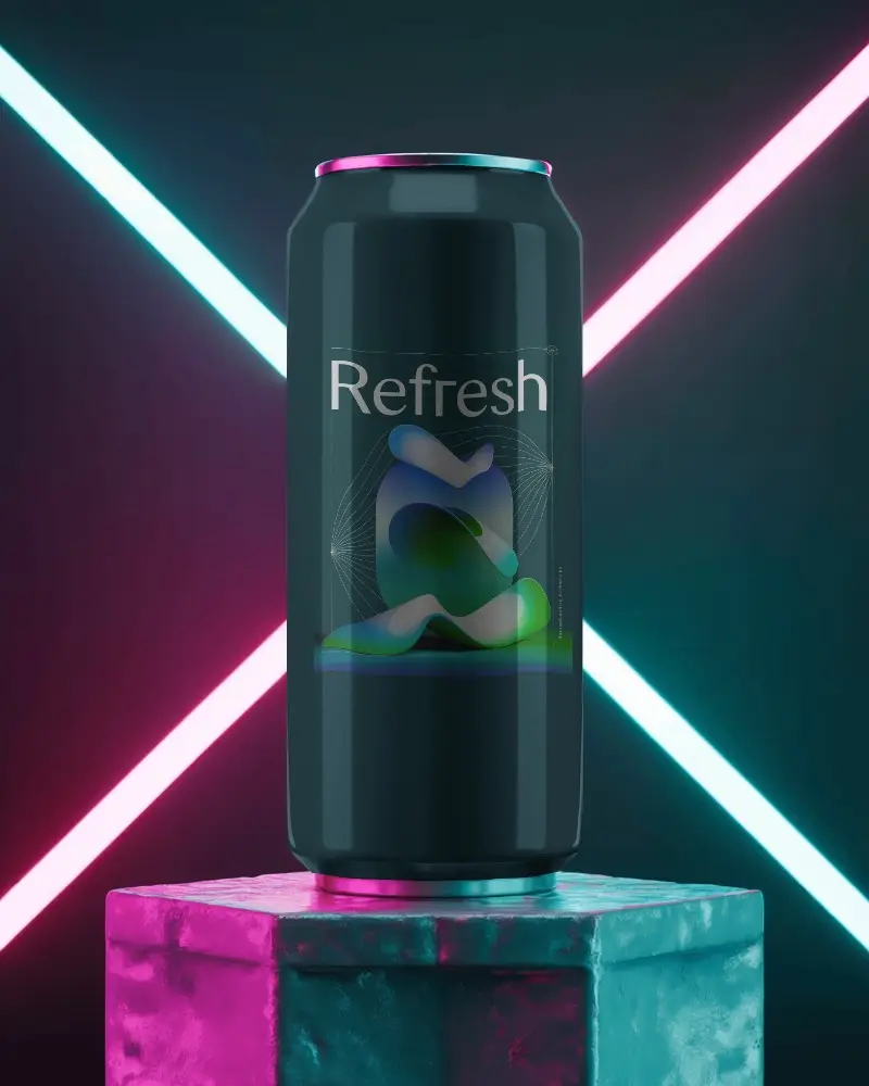Premium Can Mockup Displayed With Vibrant Geometric Background For Advertising