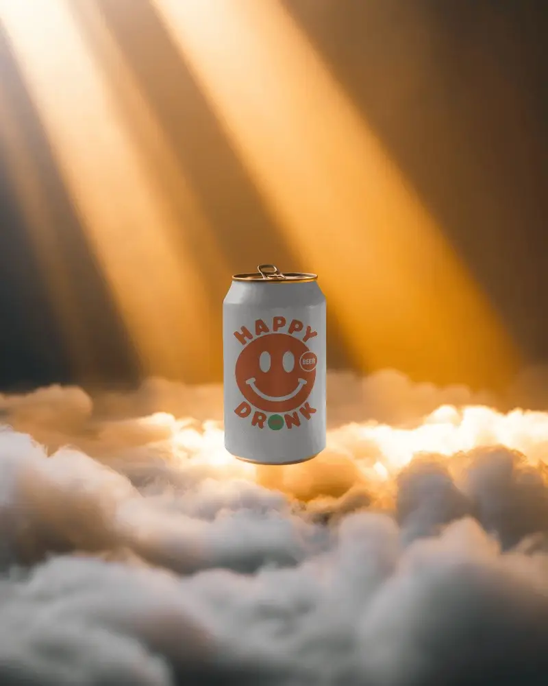 Floating Beverage Can Mockup On Clouds With Spotlight Effect For Branding