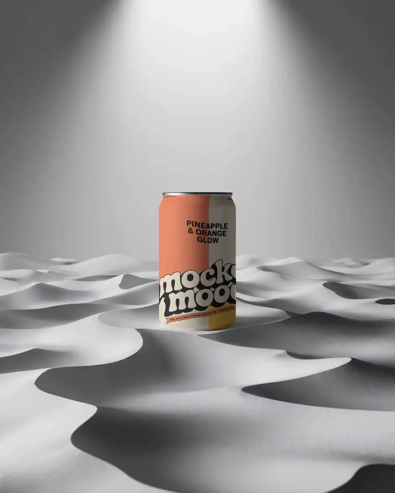 Beverage Can Mockup Standing On Abstract Wavy Surface With Soft Light Shadow Background