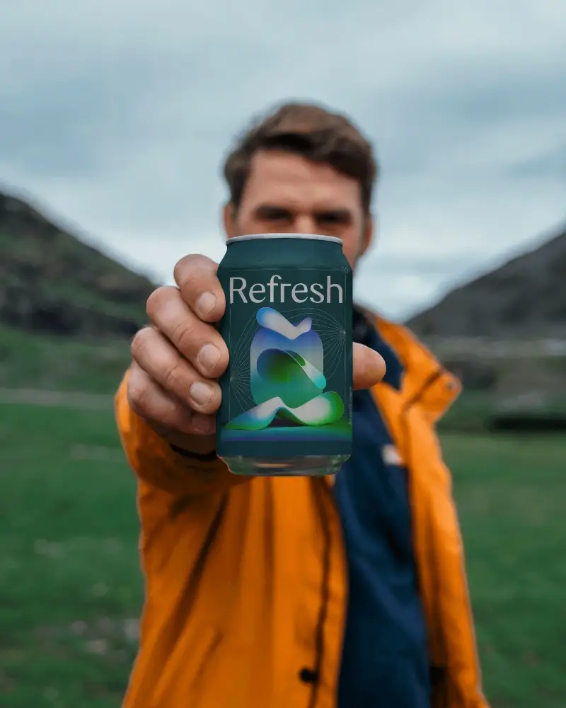 Outdoor Person Showing Empty Drink Hand Holding Can Mockup For Branding Marketing Purposes