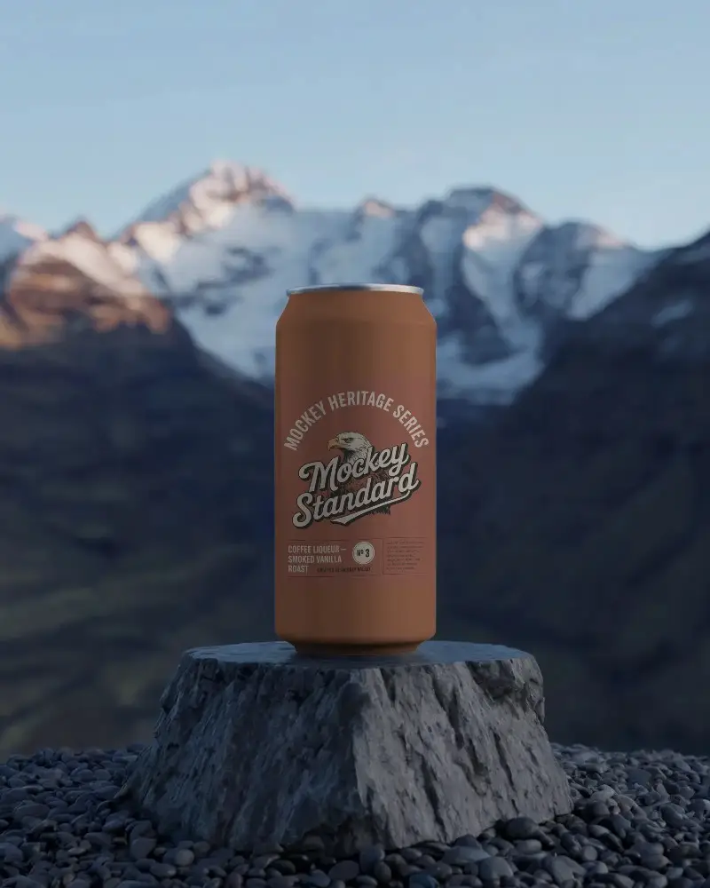 Premium Aluminum Beverage Can Mockup On Natural Rock Outdoor Mountain Background