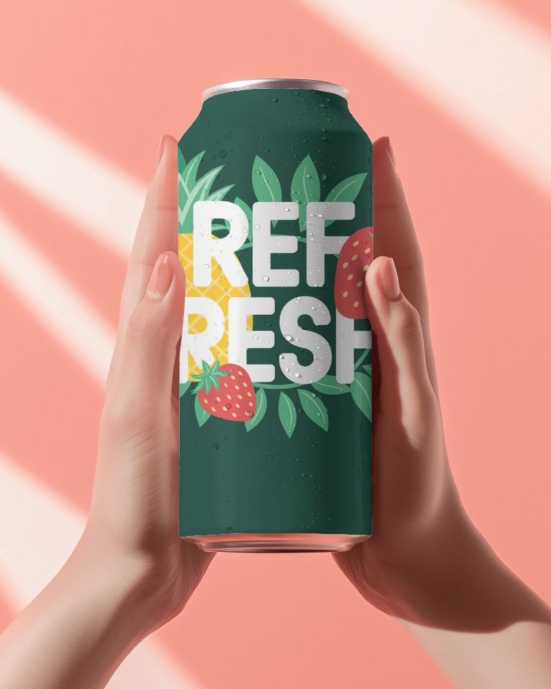 Dew Drops Can Mockup Close Up Realistic Texture