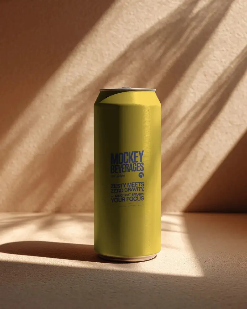 Premium Aluminum Beverage Can Mockup With Realistic Light And Shadow Effects