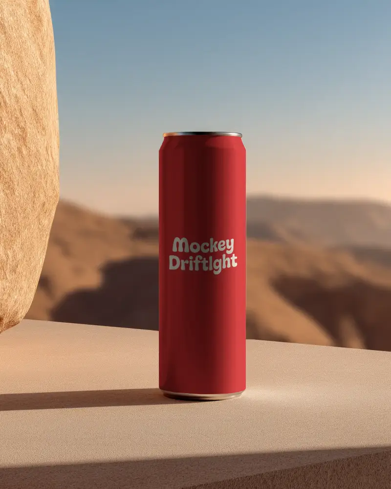 Vertical Metal Can Mockup In Natural Sandstone Background For Product Display