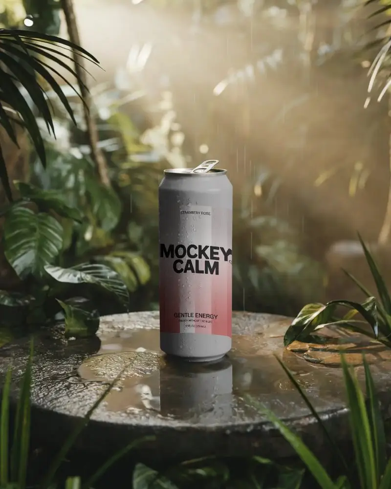 Sleek Modern Beverage Can Mockup With Condensation For Hybrid Product Marketing
