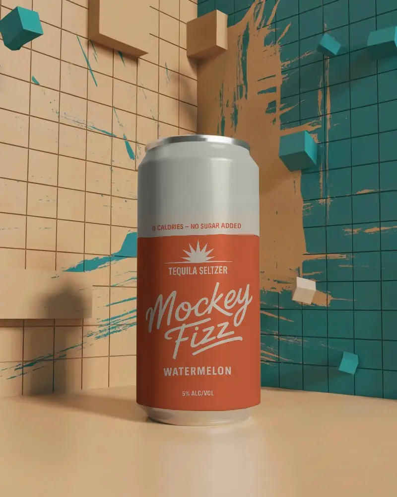 Sleek Beverage Can Mockup On Modern Abstract Geometric Background Perfect For Branding