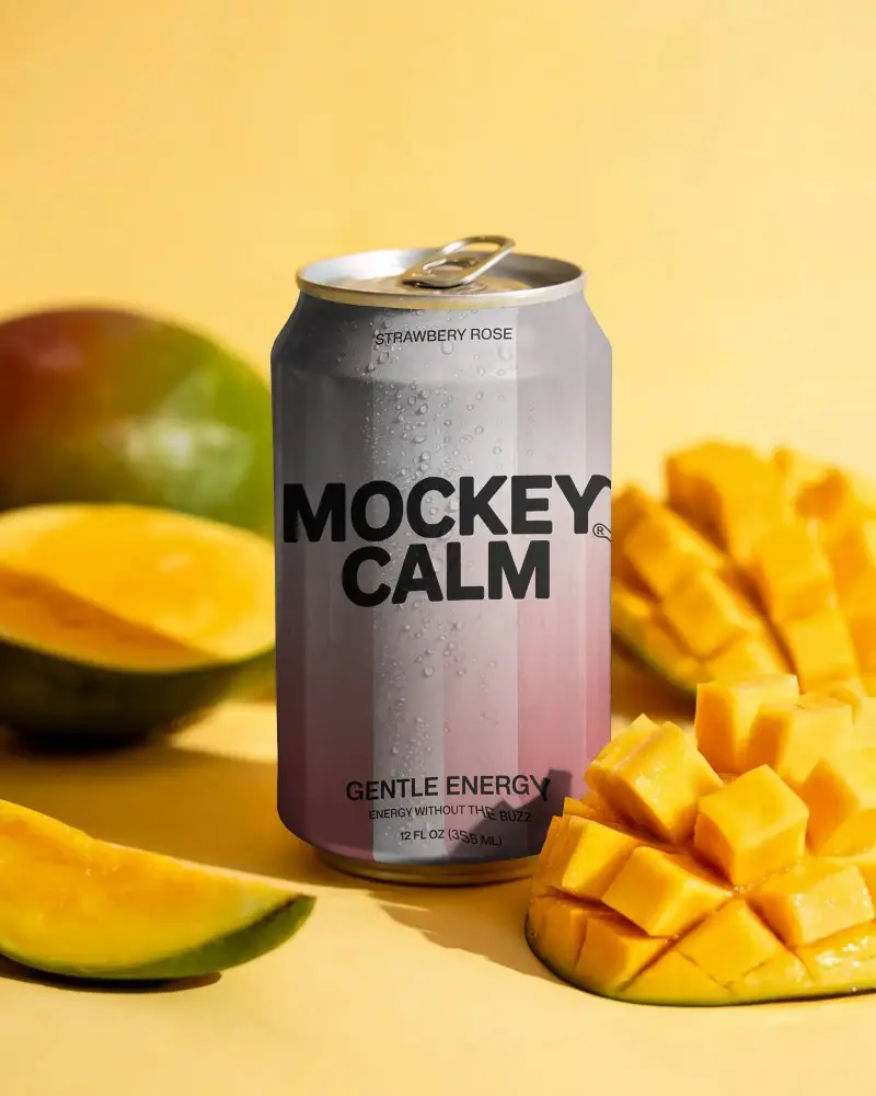 Tropical Mango Drink Can Mockup Surrounded By Ripe Mango Fruit And Cubes On Yellow