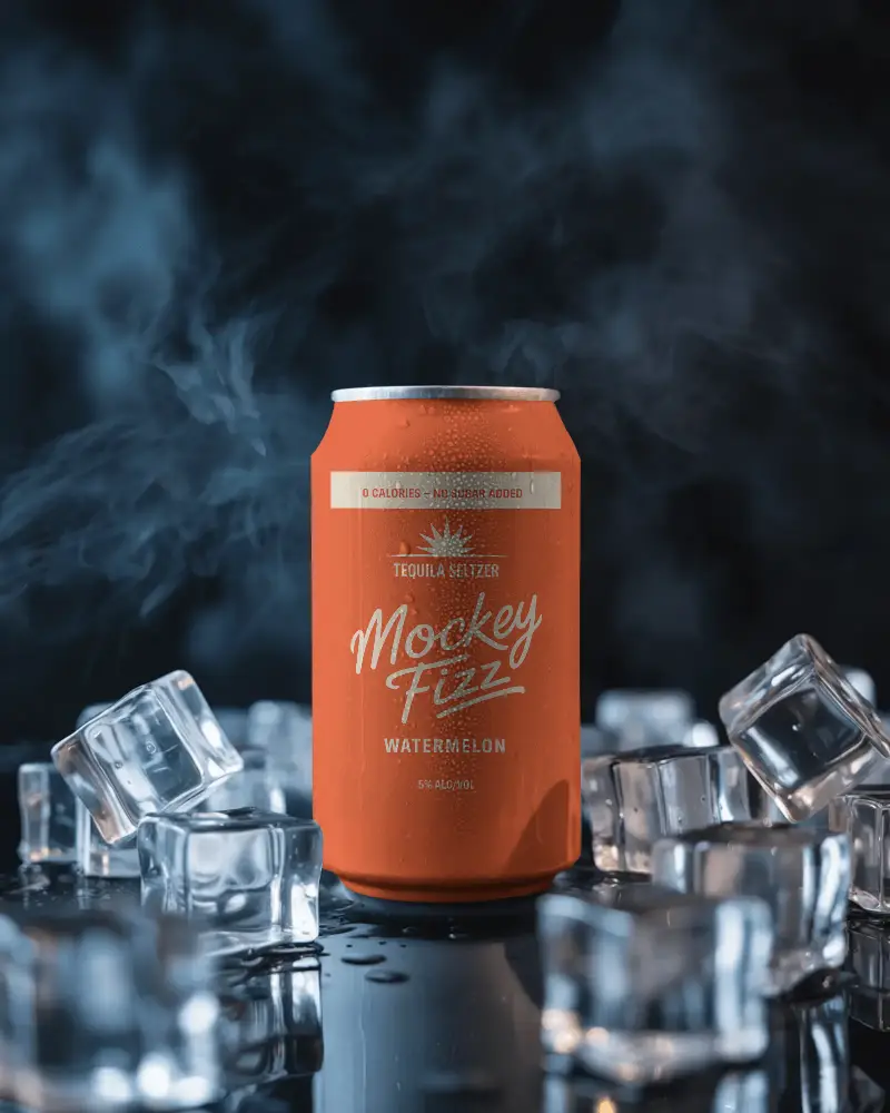 Cold Beverage Can Mockup With Ice Cubes And Condensation Effect For Refreshing Drink