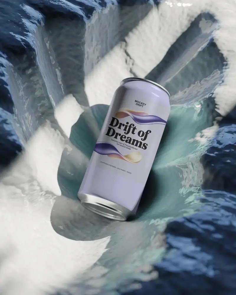 Realistic Cylindrical Can Mockup With Reflective Finish On Artistic Textured Surface