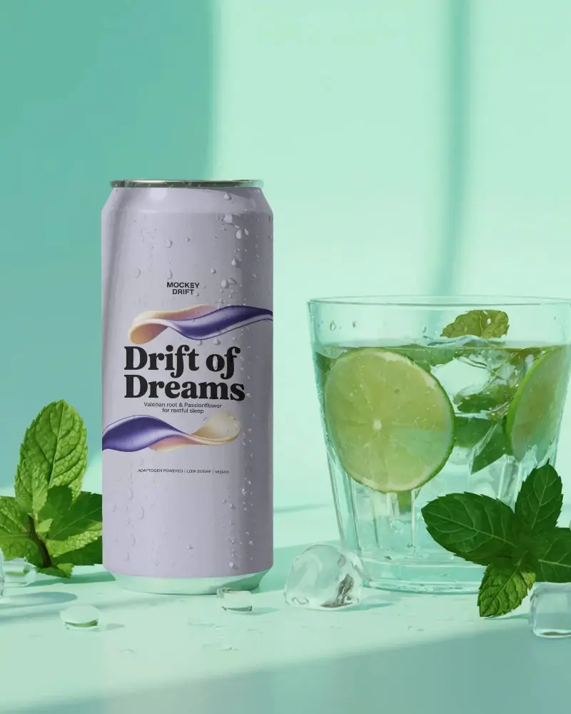 Refreshing Beverage Can Mockup With Condensation For Cool Drink Packaging Designs