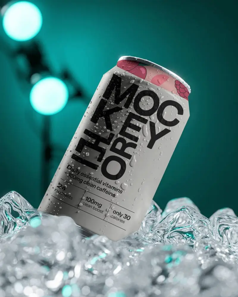 Frosty Drink Can Mockup Ice Cold Beverage With Condensation And Cool Studio Light