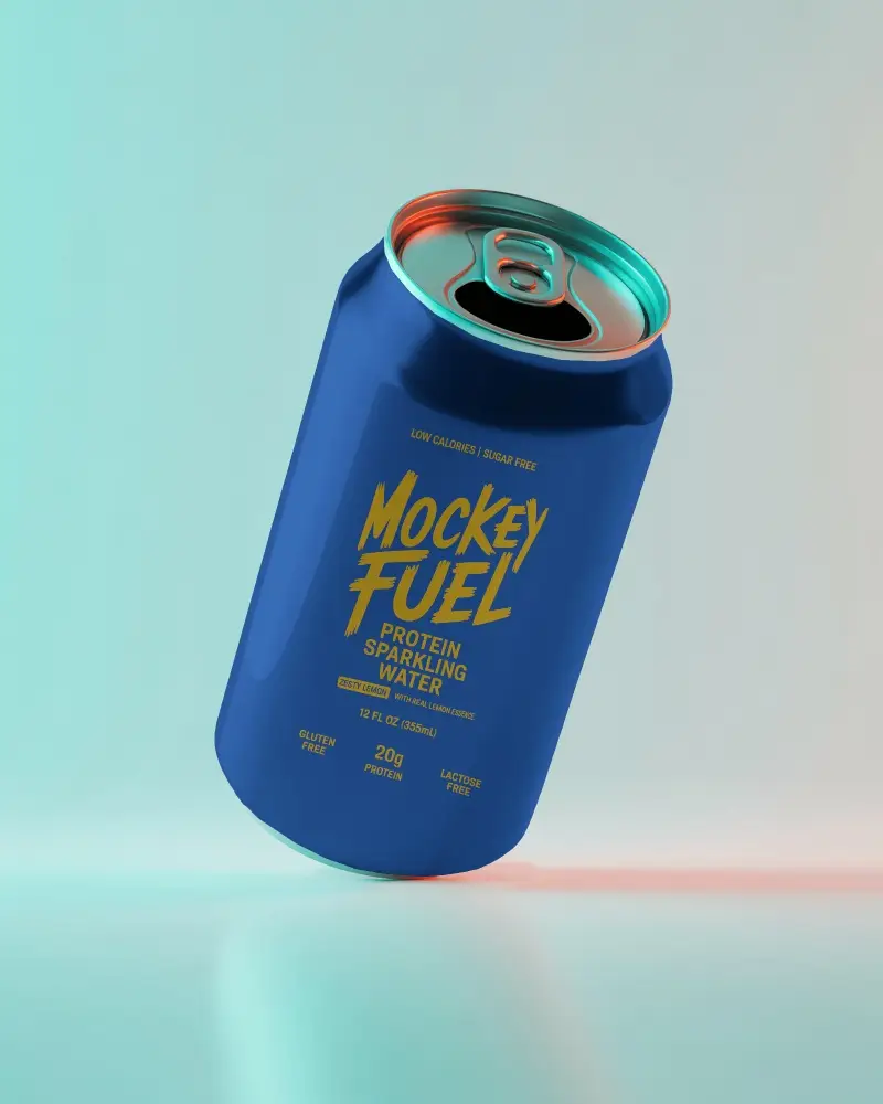 Minimal Floating Can Mockup Sleek Metal Beverage With Cyan And Red Accent Lighting