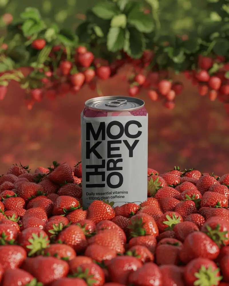Strawberry Field Can Mockup Fresh Fruit Surrounding Metal Beverage In Natural Light