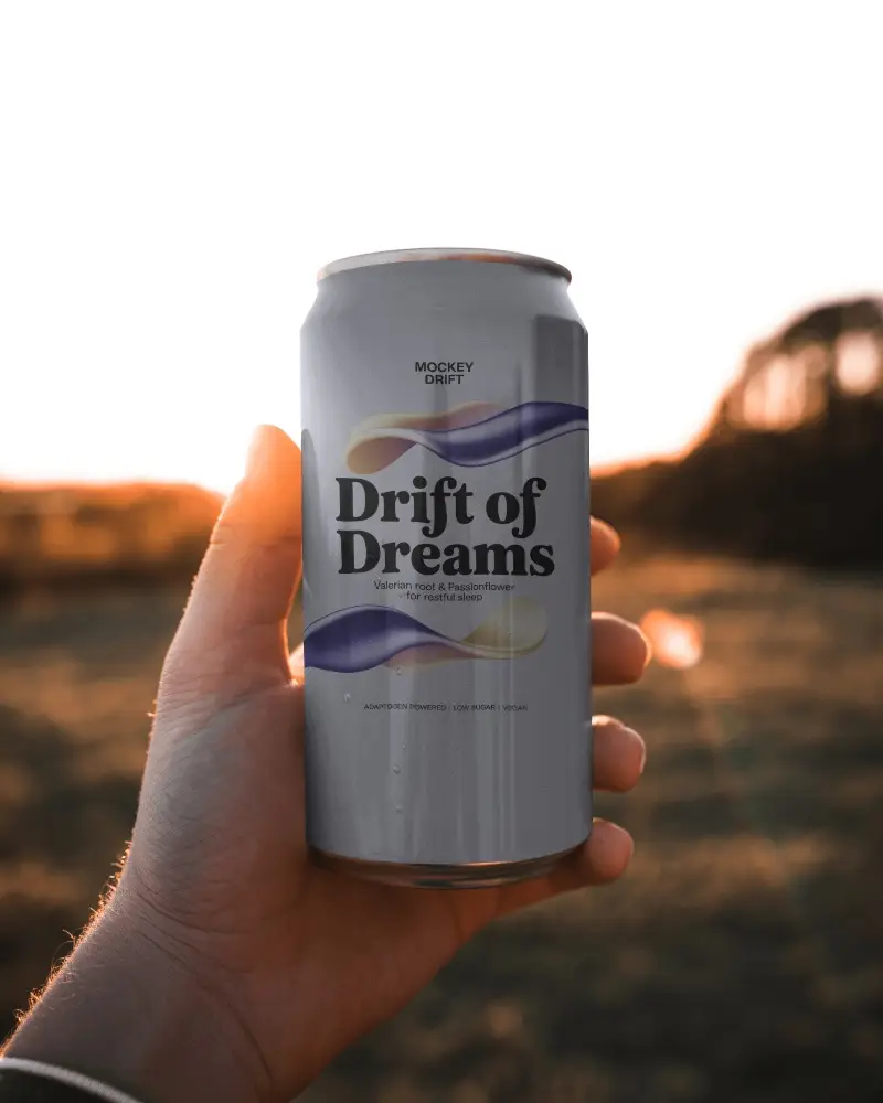 Sunset Glow Can Mockup Hand Holding Drink In Warm Evening Light Outdoors