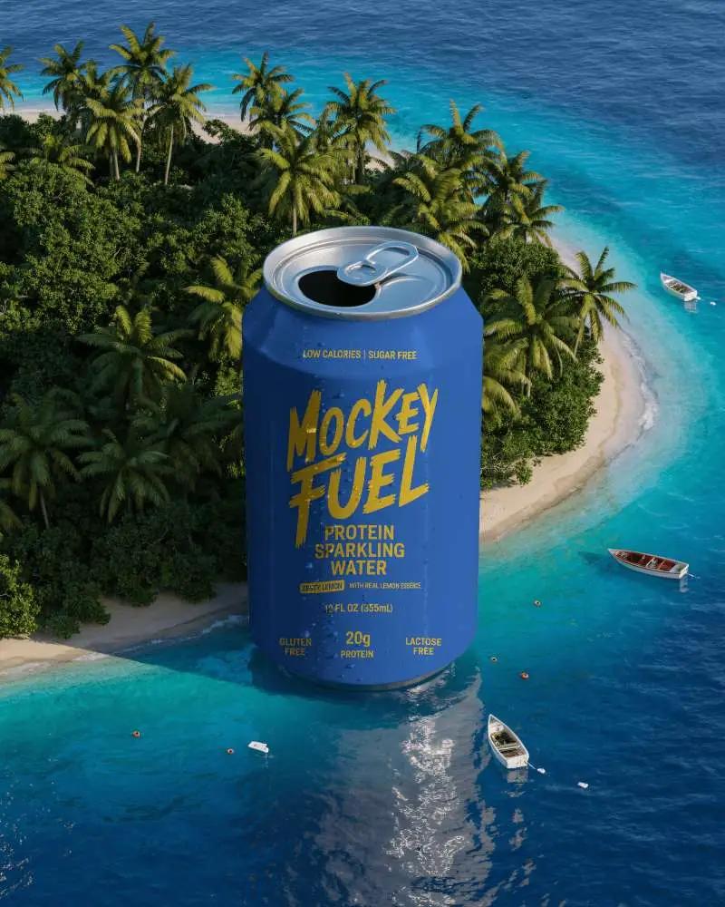 Tropical Island Can Mockup Giant Can In Ocean View With Palm Trees And Boats