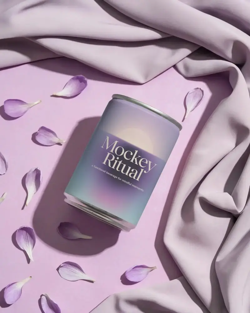 Premium Product Can Mockup Surrounded By Delicate Petal And Smooth Fabric Background