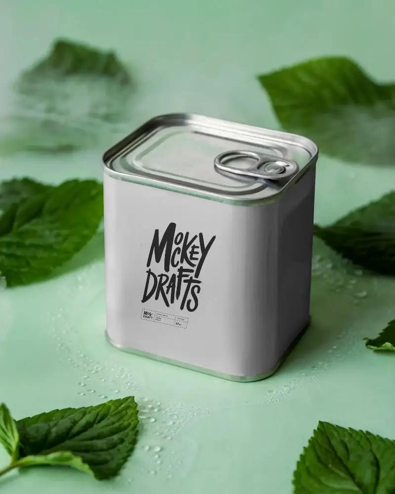 Square Metal Can Mockup With Easy Open Lid Perfect For Packaging Design Display