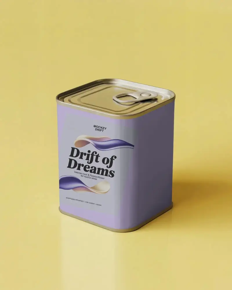 Square Metal Can Mockup With Easy Open Pull Tab For Product Packaging Design