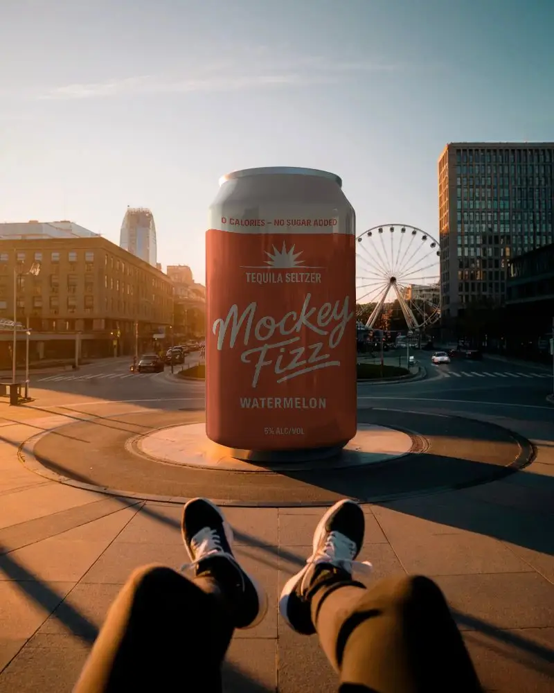 Outdoor Cityscape Featuring Huge Can Mockup For Marketing And Branding Visuals