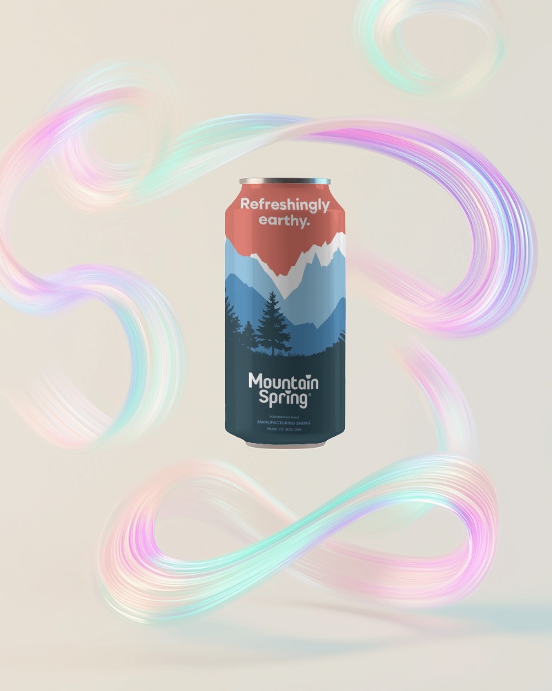 Minimalist Beverage Can Mockup Mountain Themed Packaging With Ethereal Lighting Effects