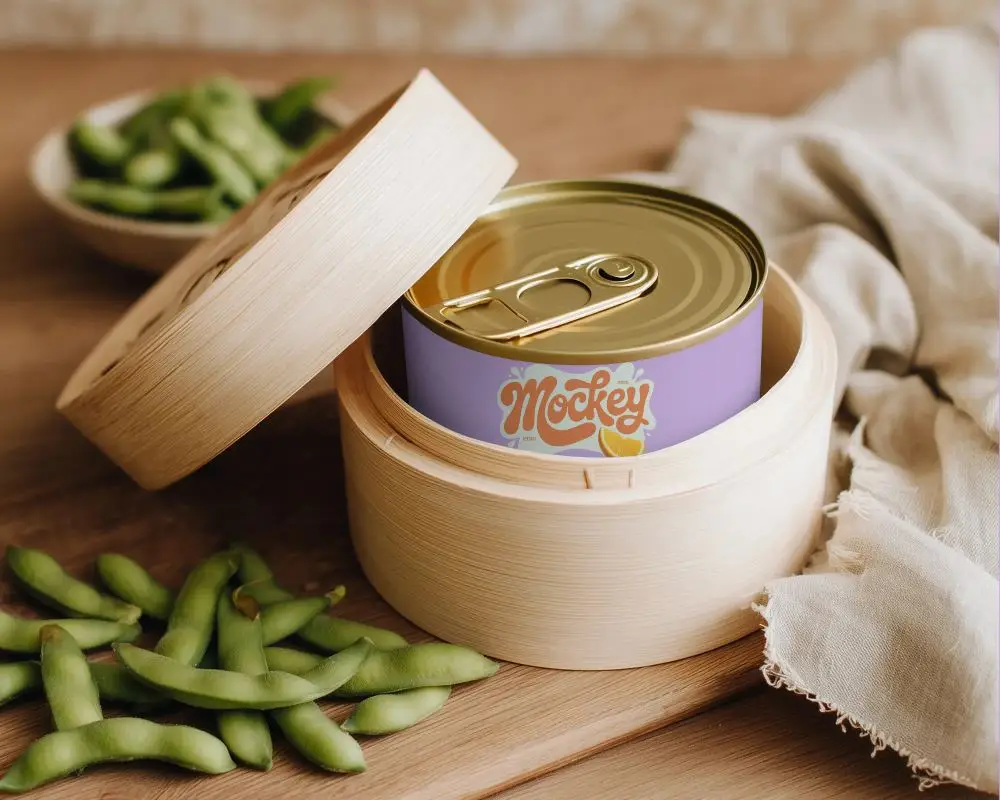 Eco Friendly Bamboo Container With Food Can Mockup For Modern Packaging Design
