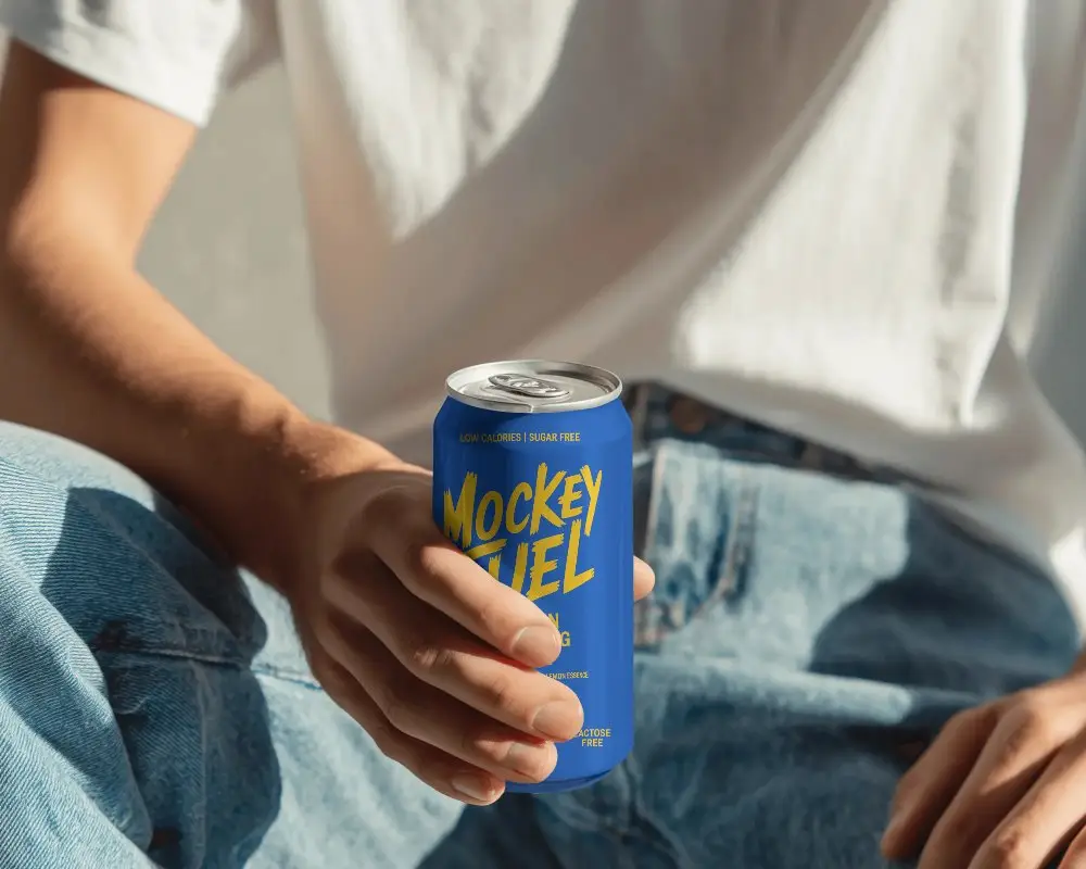 Hands Holding Plain Sleek Can Mockup For Beverage Branding And Packaging Design