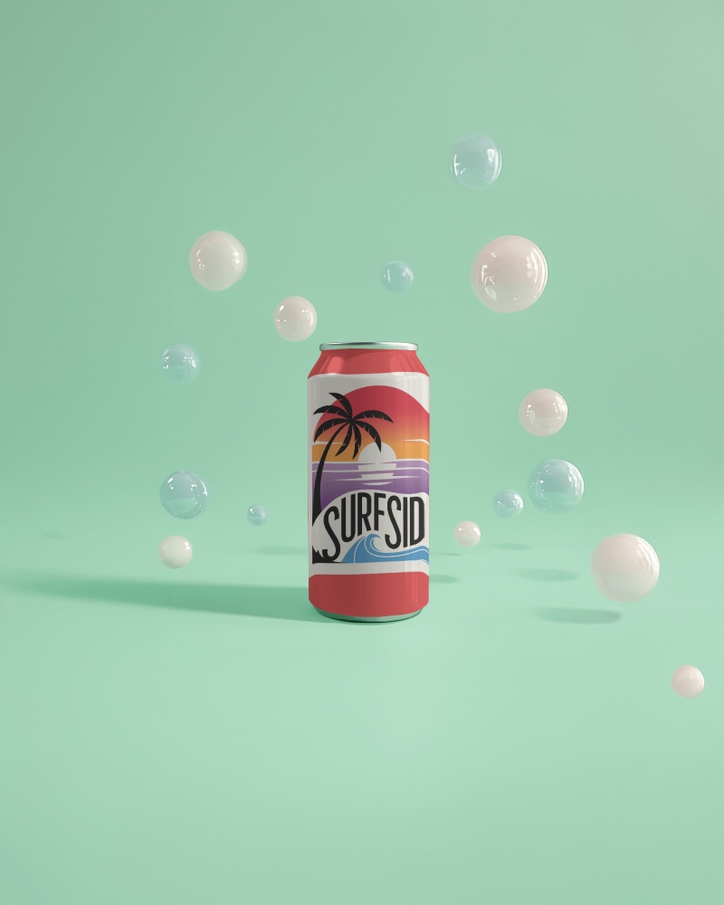 Trendy Canned Drink Mockup Eye Catching Sunset Toned Packaging With Relaxed Beach Aesthetic