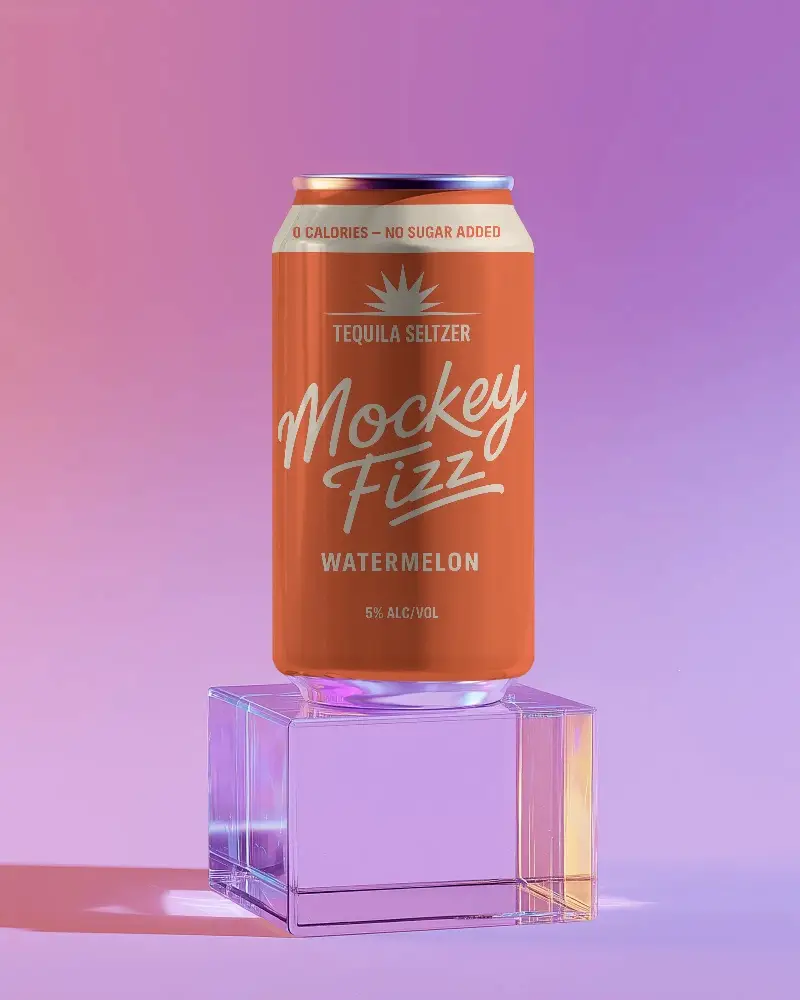 Premium Aluminum Can Mockup On Transparent Cube Ideal For Advertising And Marketing