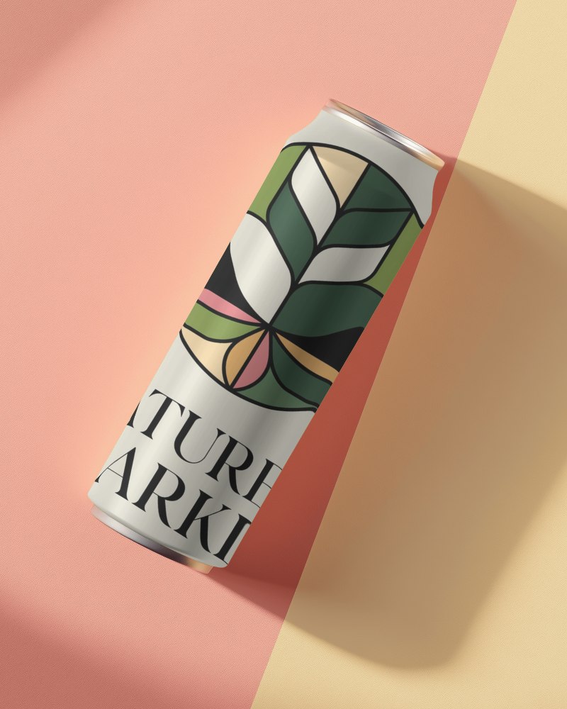 Premium Beverage Can Mockup Elegant Minimalist Label With Bold Nature Inspired Illustration