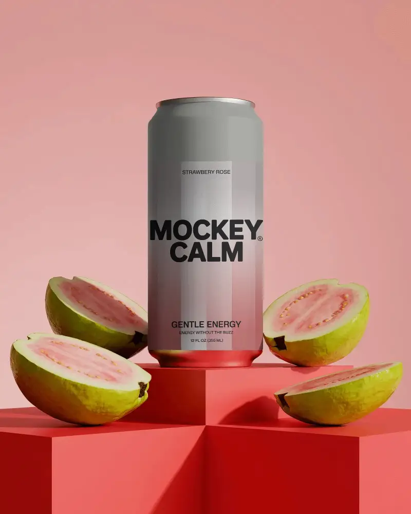Sleek Beverage Can Mockup Surrounded By Fresh Fruits For Drink Packaging Design