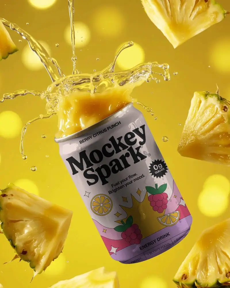 Refreshing Pineapple Drink Can Mockup With Juice Splashing And Pineapple Slices Floating