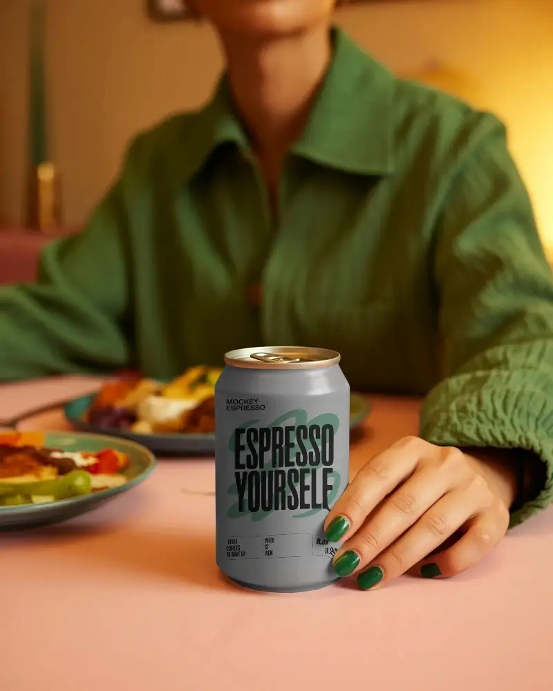Hand Holding Beverage Can Mockup For Promotional Display Or Product Visualization Templates