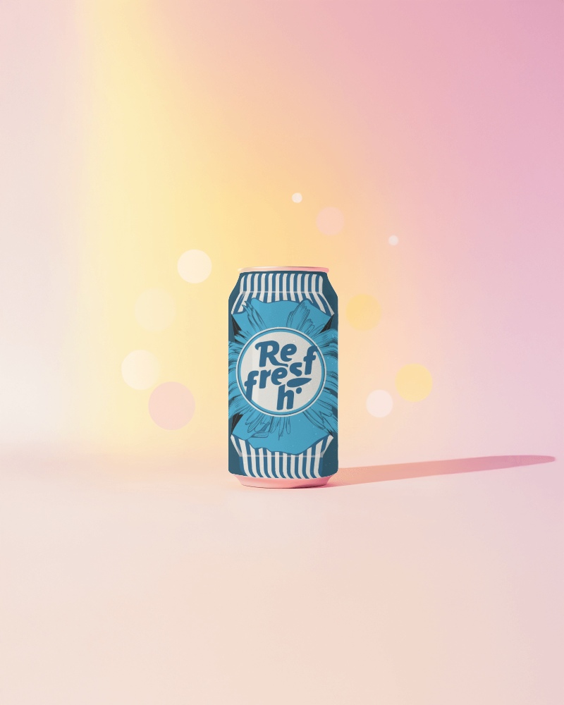 Aesthetic Soft Light Soda Can Mockup With Artistic Branding Design